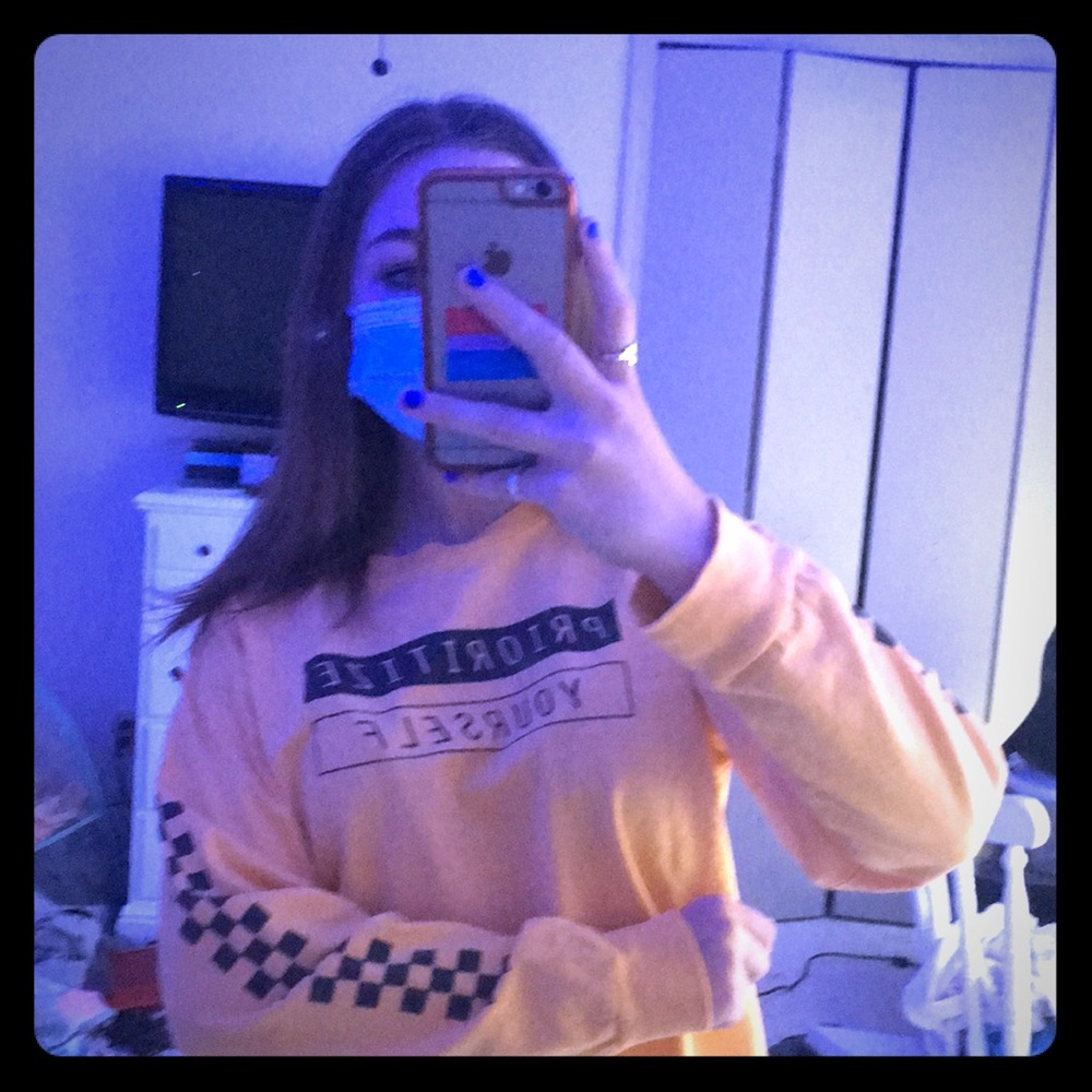 Yellow Long Sleeve Shirt With Black Wording